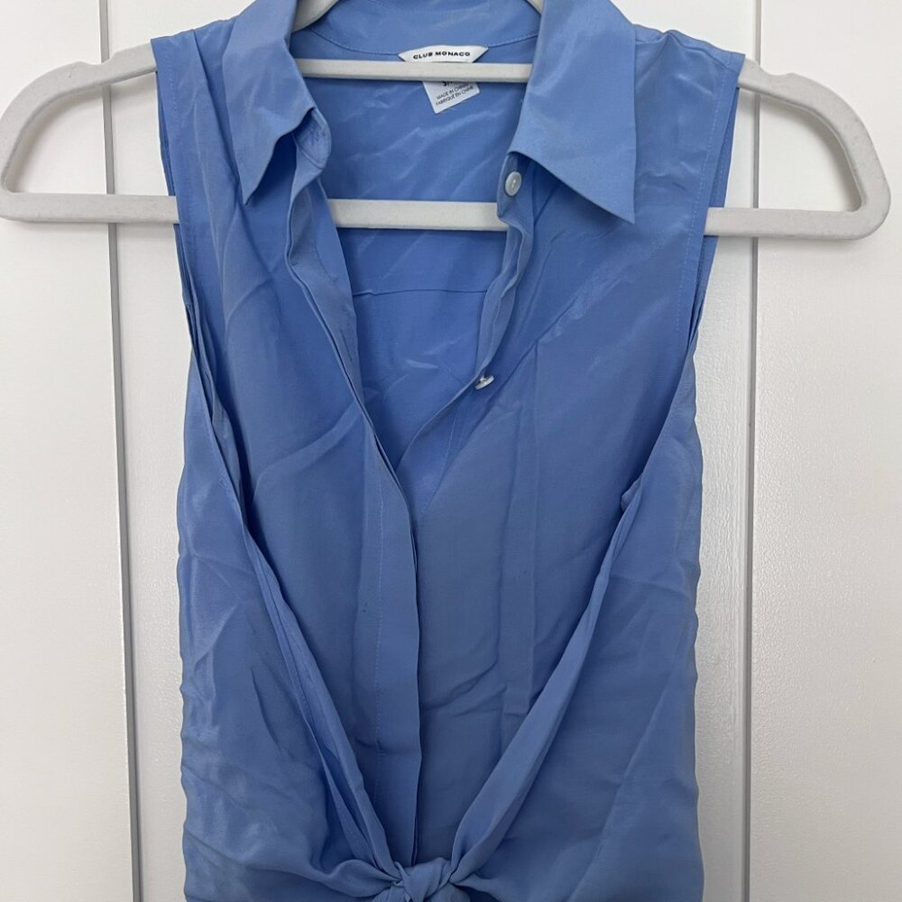 Club Monaco Terek Sleeveless Blue Silk Top in S/P